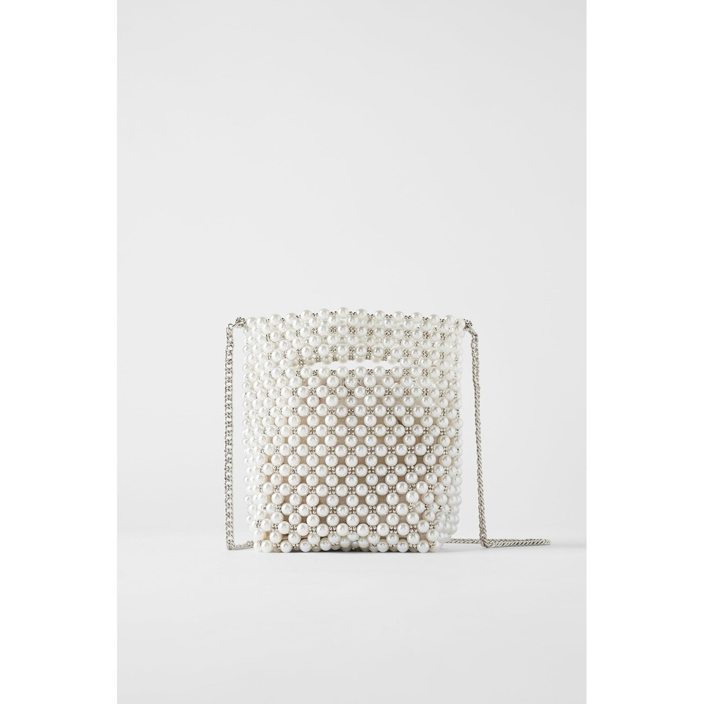 ZARA Pearl Beaded Bucket Bag Mini Crossbody Bridal Y2K Evening